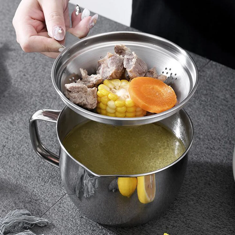 

Stainless Steel Oil Soup Separator Bowl Large Capacity Lid Sieve Kitchen Grease Filter Strainer for Home Restaurant