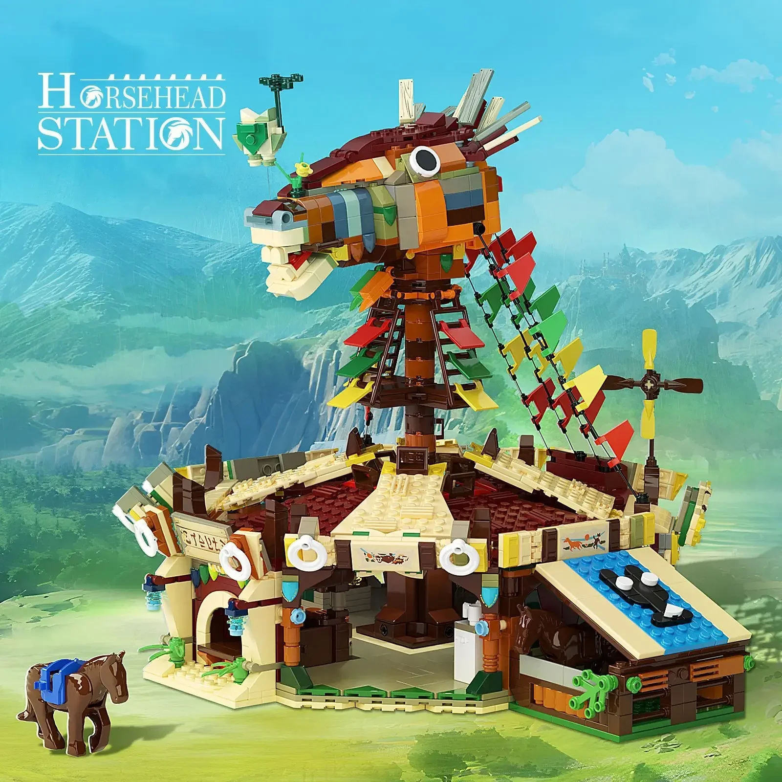 Hot Game Merchandise Horse Head Station Building Blocks Zeldaed Stables Breath Of The Wild Assembly Model Puzzle Kids Toy Gift