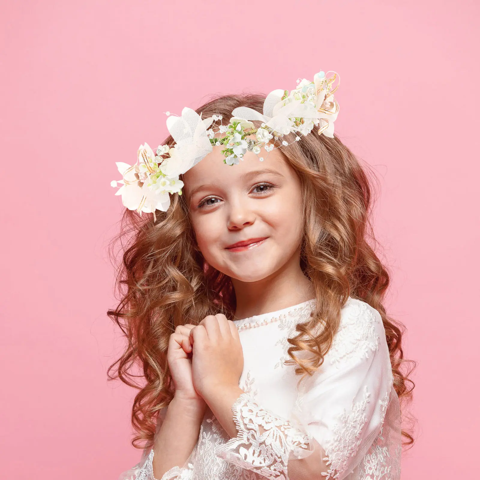 

Princess Headband Artificial Flower Crown Elegant Adjustable Floral Wreath Headdress Girl Photo Prop Wedding Party Festival