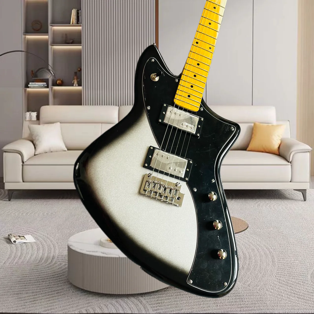 

Electric guitar, factory customized, made of maple and peach wood, shaped silver powder, in stock, fast and free delivery to F1