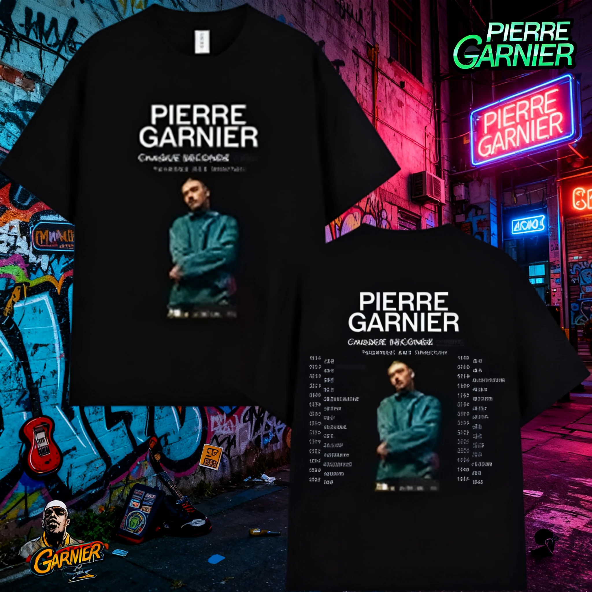 2025, Sommer-Sängerin Pierre Garnier Chaque Seconde Tourmerch T-Shirt für Herren, Hip-Hop, Retro-Baumwolle, kurzärmelig, lockeres Freizeithemd