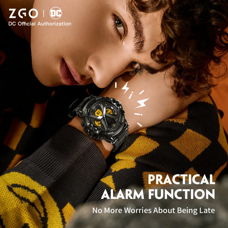 Original ZGO X DC Batman Watch Multi-Function Luminous Shock-Resistant Anti-Wear Mirror Large Dial Sports Watch Unisex 8728