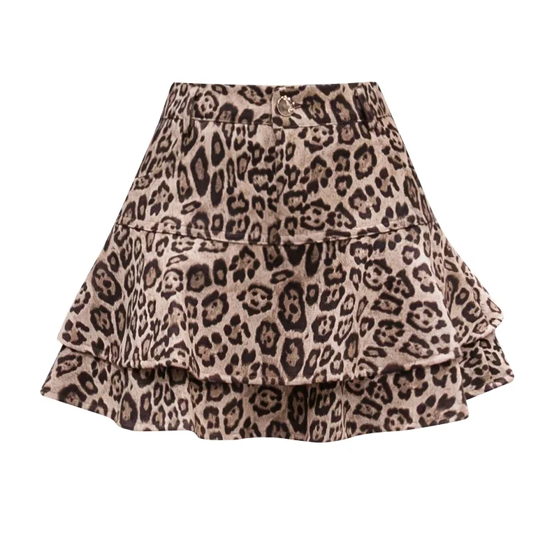 

Arrivals Leopard Print Mini Skirts Women Fashion Summer High Waist Faldas Rufflle Skirt Femme Streetwear Pleated Saias L602