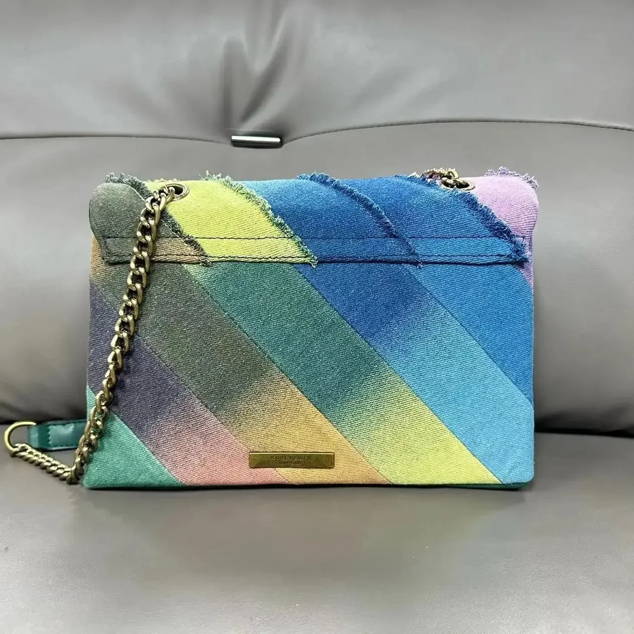 KURT GEIGER LONDON 2024 Color Matching New Denim Fashion Small Fragrance Foreign Style Plaid Classic Eagle Head
