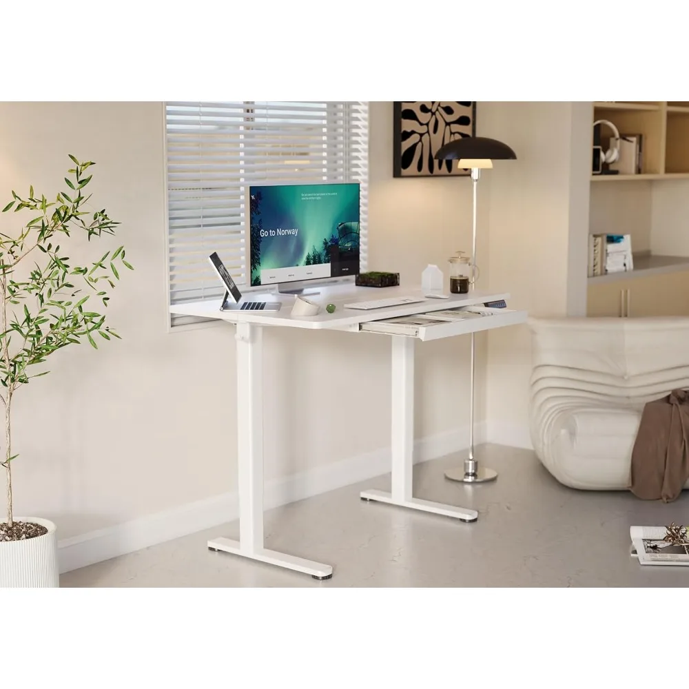 Standing Desk with Drawers, 48 x 24 Inch Adjustable Height Stand Up Desk, Electric Sit Stand Computer Desk for Home Office