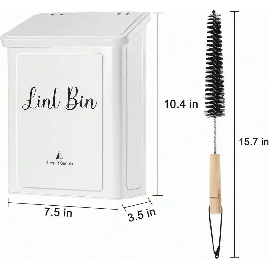 

Magnetic Lint Bin For Laundry Room Wall Mounted Metal Lint Box With Lid Dryer Lint Basket White