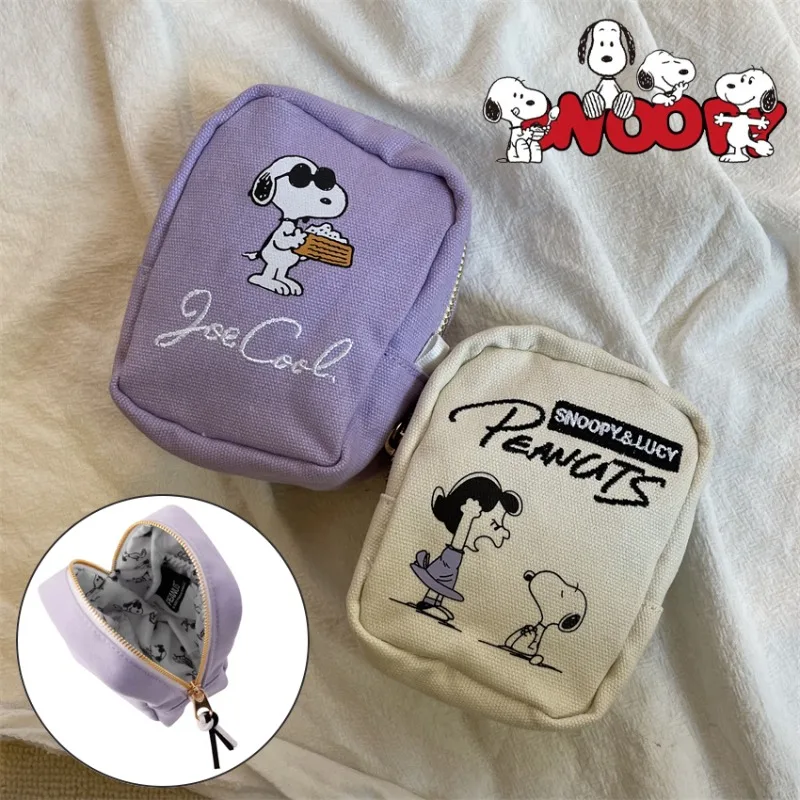 Snoopy Cosmetic Bag Coin Purse Cartoon Embroidery Portable Lipstick Makeup Storage Pouch Women Canvas Travel Bags Zip Clutch Bag