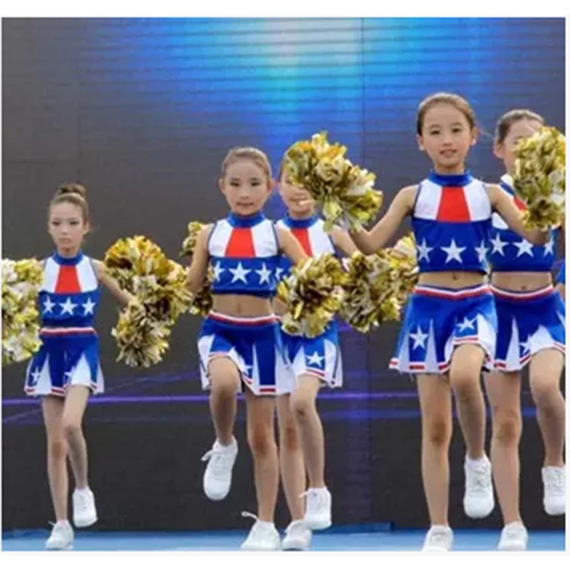 Cheerleader Kleidungs gruppen Kinder Schule Cheerleader Jungen Mädchen Aerobic Kostüme Wettbewerb Baby Schuluniform Kleid Rock