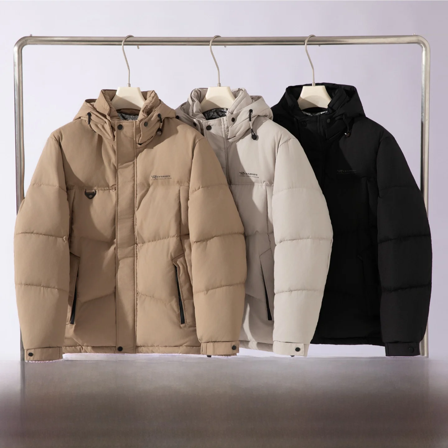 

Warm aphene Wool Men's Cotton Jaet Stand Fit Long Sve Hoodie Youth Trendy Winter Coat Stand Length Pure Color