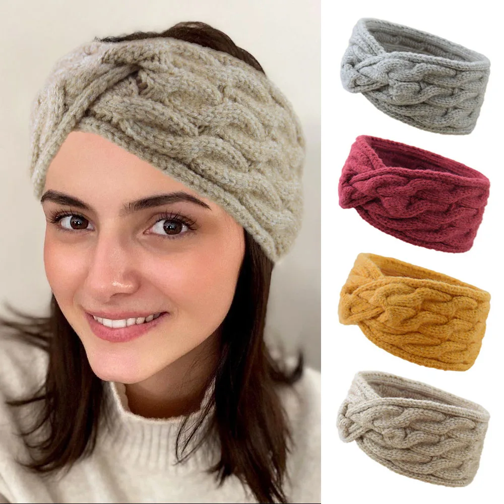 Fashion Elegant Women Twists Cross Knitting Headband Soft Wide Hairbands Head Cover Autumn Winter Ear Protector Headwrap Turban