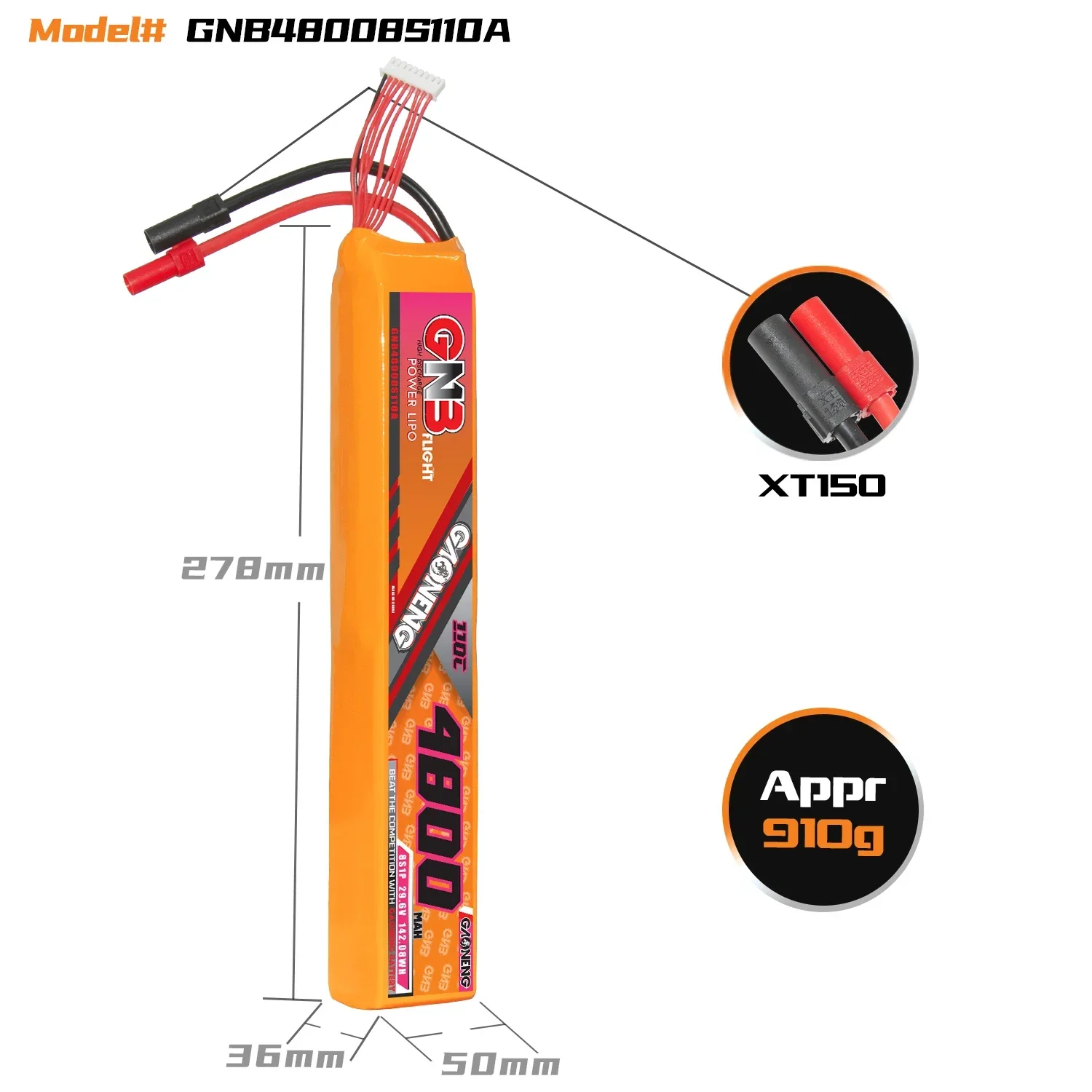 GAONENG GNB 4800mAh 8S 110C 220C 29.6V XT150 LiPo Battery 600 to 700 Class Electric Helicopter RC Airplane