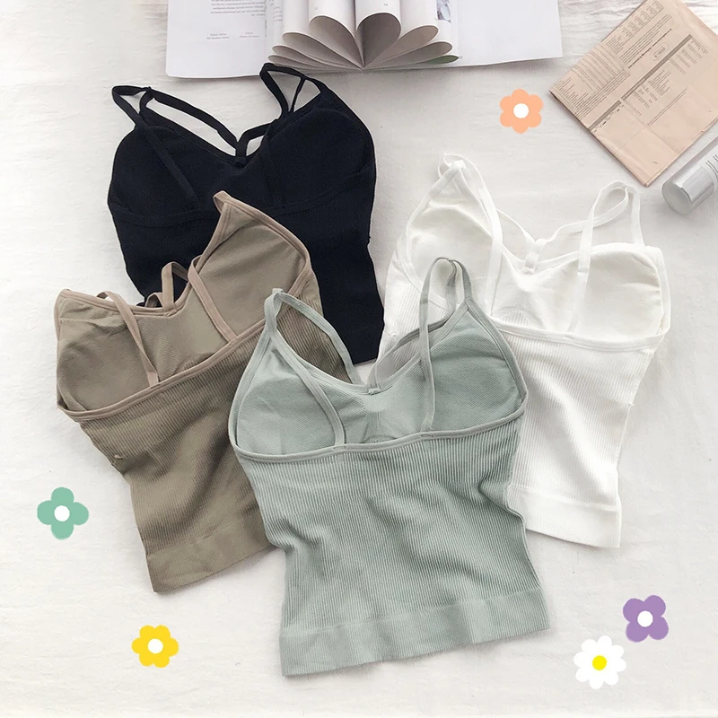 Lingerie katun wanita, Bra Push Up seksi V Neck Tube Top mode warna Solid pakaian dalam wanita lembut dengan bantalan dada