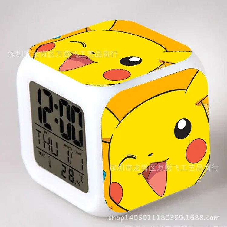 Pokemon Mew Charmander Pikachu Colorful Night Light Cute Home Alarm Clock Plastic Anime Children Toy Student Decoration Gifts