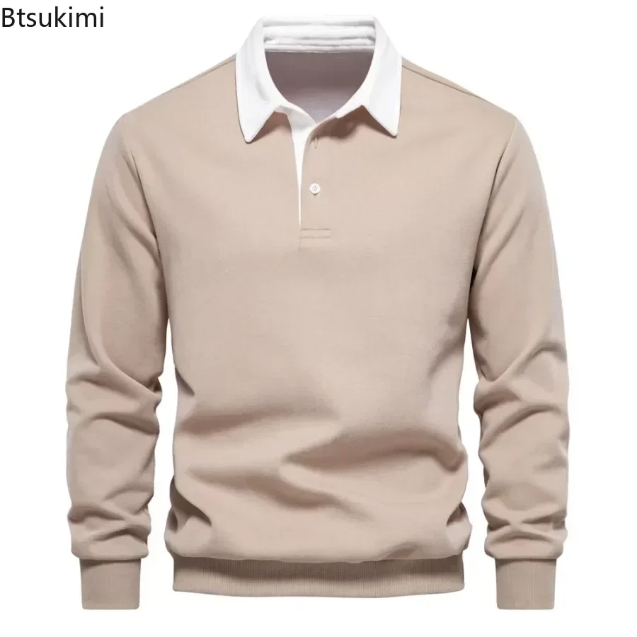 

New 2024 Men's Casual Sweatshirts Tops All Match Polo Neck Social Pullovers Tops Long Sleeves Solid Men's Sweatshirts Clothing