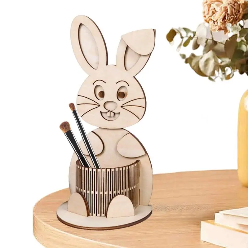 Cute Bunny Pen Holder Wooden Bunny Pencil Holders For Easter Funny DIY Pen Holder For Erasers Rulers Crayons Compasses Portable