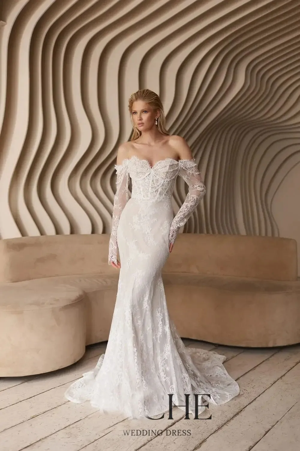 Zhi luxo rendas sereia vestidos de casamento 2026 pérolas querida mangas compridas vestido de noiva personalizado vestidos de noiva