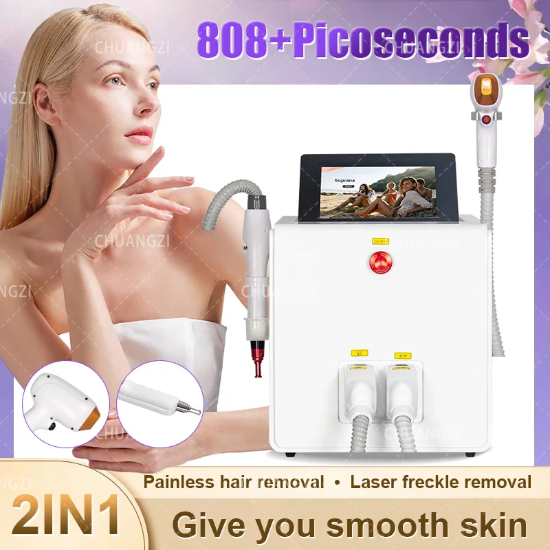 

2In1 Diode And Pico-second 808NM Hair Removal Machine With 3-Wavelength Tattoo Removal Epilator Equipment 755nm 808nm 1064nm