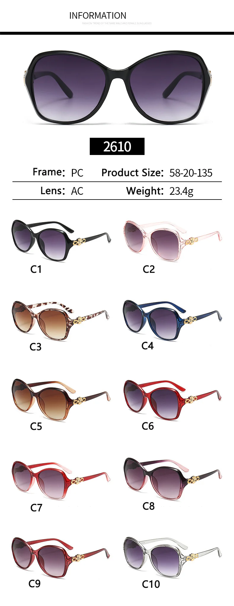 Neue grenzüberschreitende High-End-Sonnenbrille mit großem Rahmen zum Abnehmen im koreanischen Stil, trendige und modische Instagram-Sonnenbrille mit Sonnenschutz 2610 – Detail 8