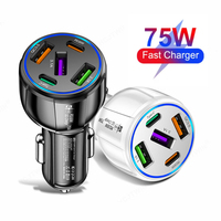 5 Ports 75W USB Car Charger Type C USBC Car Fast Charging QC3.0 PD Car Phone Chargers Adapter For iphone Xiaomi Huawei Samsung