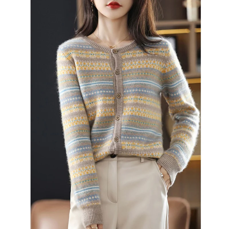 Fashion O-Neck Spliced Button Casual Cardigan Sweaters Women's Clothing 2023 Autumn Winter Loose Knitted All-match Tops