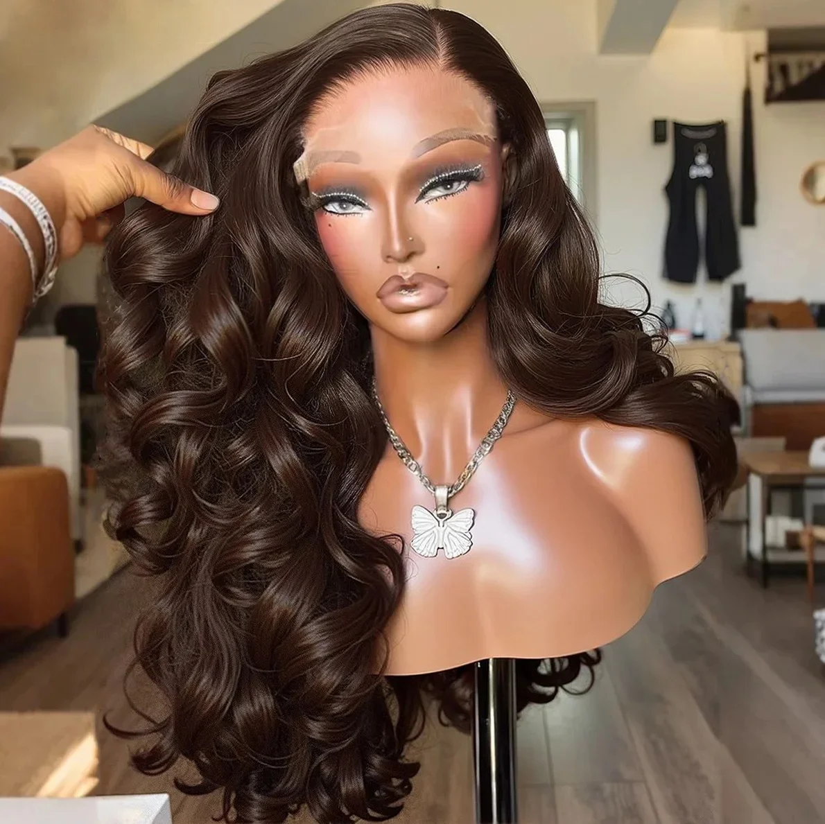 

Шоколадно-коричневый парик с HD-кружевом и эффектом Body Wave, 13x6, из натуральных бразильских волос, предварительно выщипанные, Remy-качество, 13x4, с прозрачным кружевным фронтом, из натуральных человеческих волос