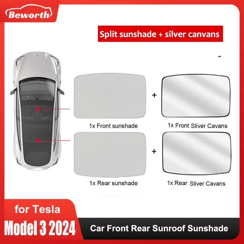 Sunshade For Tesla Model 3+ Highland 2024 Glass Sun Roof Shade Skylight Blind Shading Model3 2023 Front Rear Sunroof Accessories