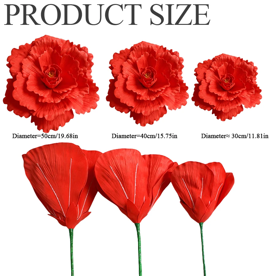 80cm Giant PE Foam Rose Simulation Flower Branch Wedding Background Decoration Peony Garden Wall Road Lead Stage Party Supplies