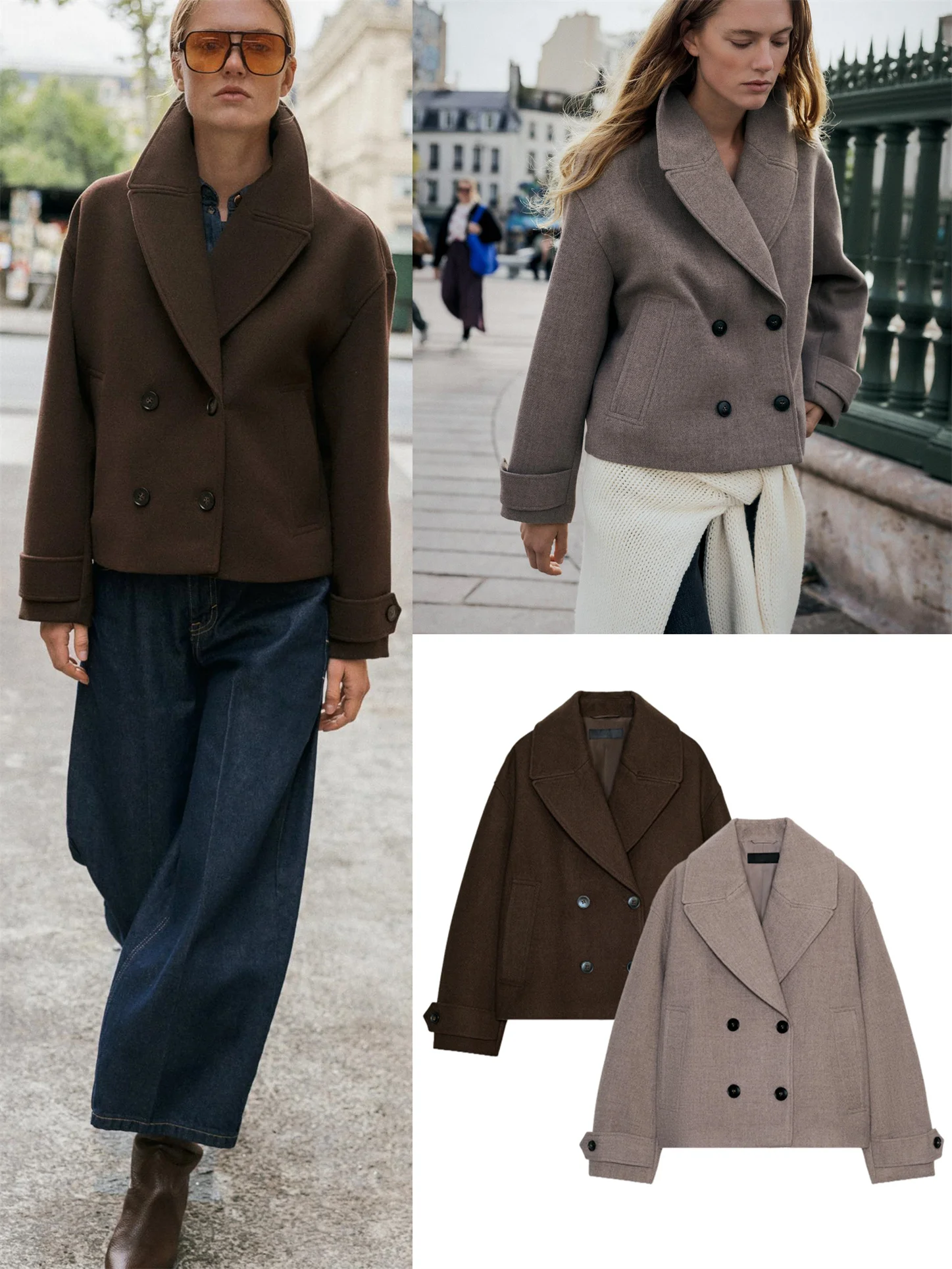 

Faionable Commuter Sle Women's ort Coat Autumn New Arrival Double Breasted Long Sve Notched Collar Woolen Simulation...