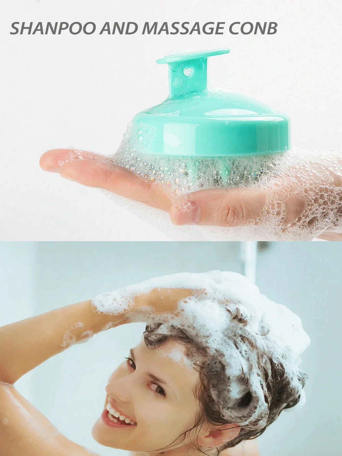 แปรงแชมพูนวดซิลิโคนอ่อนนุ่ม, 1 ชิ้นหลากสีคู่มือหัวนวดอาบน้ําใช้นวดหนังศีรษะ, แปรงผม/หวีผมสีดํา Fri