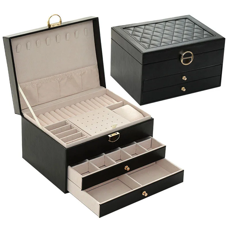 

Light luxury three-layer large-capacity multi-functional jewelry storage box jewelry bracelet earrings ring