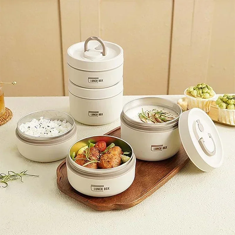 

Portable Bento Box Food Container Insulated Food Lunch Container Set Thermal Lunch Box 3 Separate Stackable Lunch Container