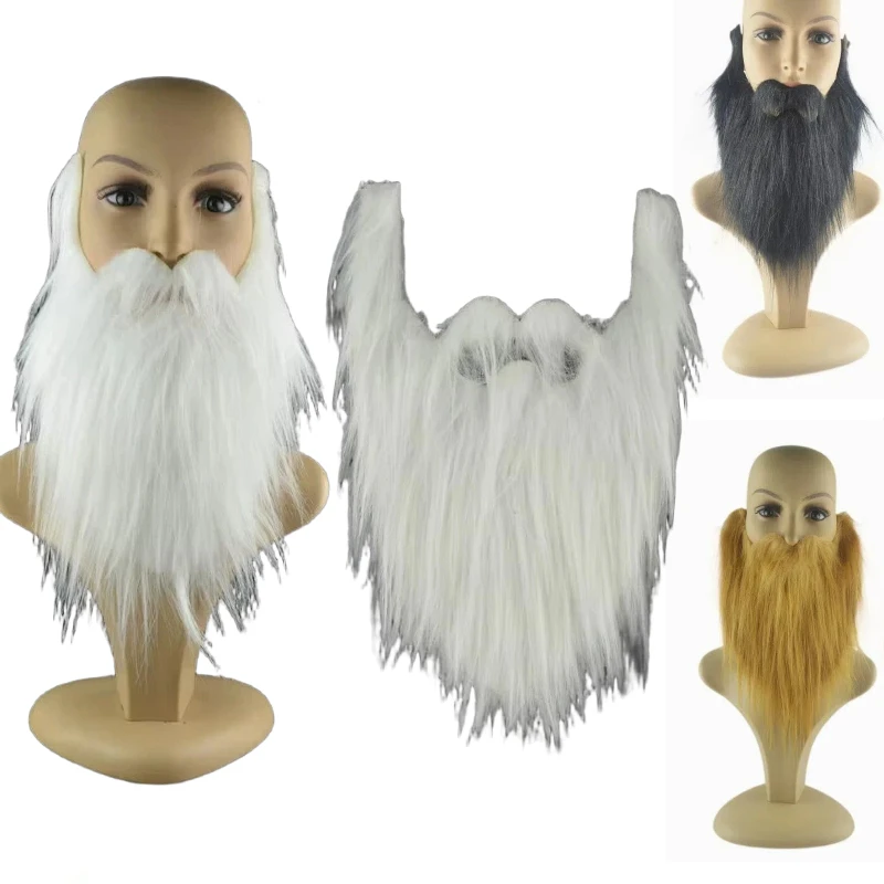 Long Fluffy Fake Beard Mustache Santa Grandpa Cosplay Facial Hair Halloween Masquerade Party Stage Performance Costume Props
