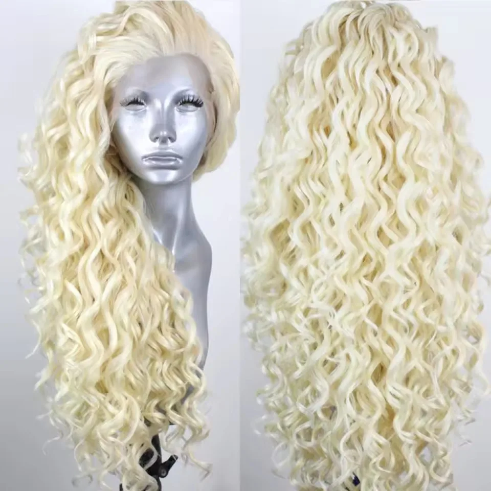 

Synthetic Hair 613 Blonde Curly Glueless 13X4 Lace Front Wig For Women Preplucked Heat Temperature Fiber Daily Cosplay