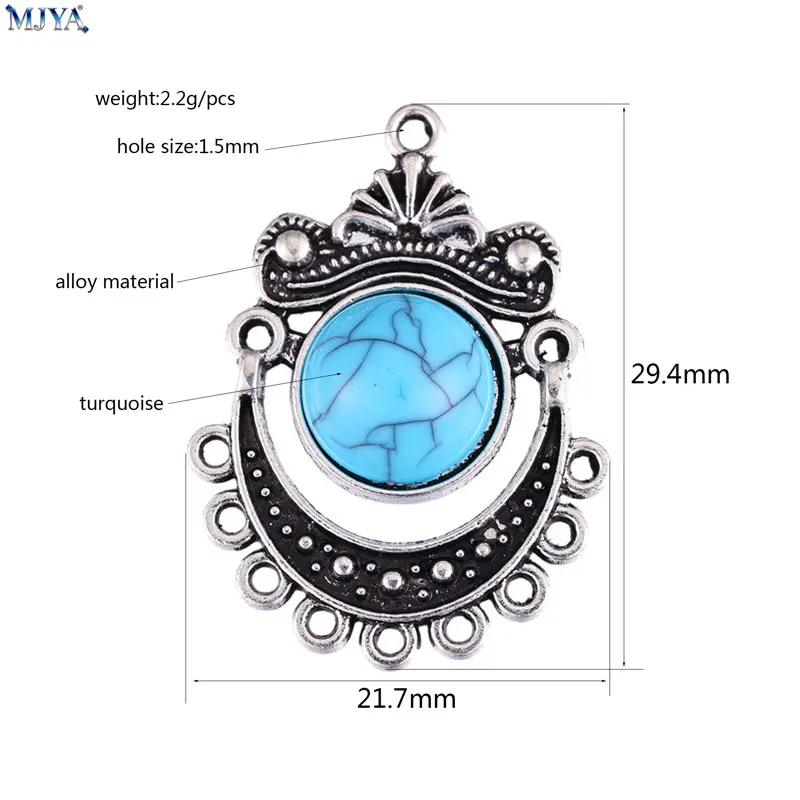 MJYA 5pcs Vintage Turquoise Connectors Bohemia Ethnic Style Charms For DIY Tassels Earrings Jewelry Making Supplies Accessories image 5