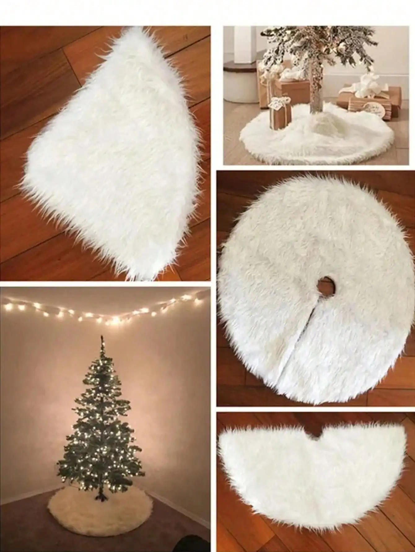 

1pc Fluffy Christmas Tree Skirt, White Fabric Skirt, Merry Christmas Party, Christmas Tree Decoration New Year Xmas Trees Carpet