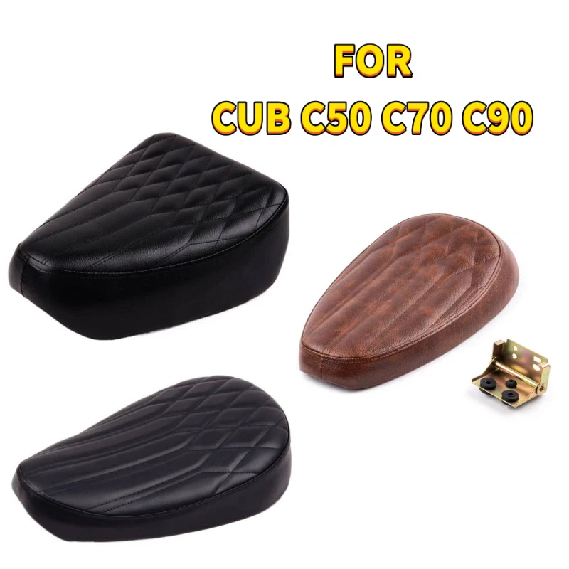 For HONDA Super Cub C50 C70 C90 Vintage Single Seat Motorcycle Racer Seat Leather Saddle Scooter Moped Accessories Spare Parts
