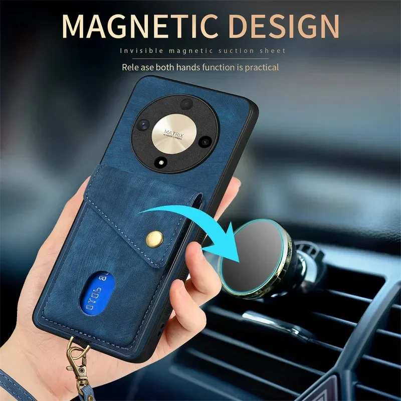 Magic7 6 Pro 5G – luksusowe etui do telefonu Huawei Honor Magic 8, 7, 6 Lite, skórzane etui z pierścieniem na tylną część obudowy, Honor 200, Smart 400, 600 Pro, etui z przegródką na karty. — zdjęcie produktu 2