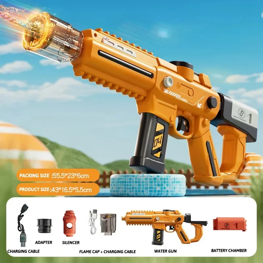 Pistola ad acqua elettrica a fuoco continuo per bambini, estate, spiaggia all'aperto, giocattoli da tiro con luce per bambini, ragazzi, ragazze, adulti