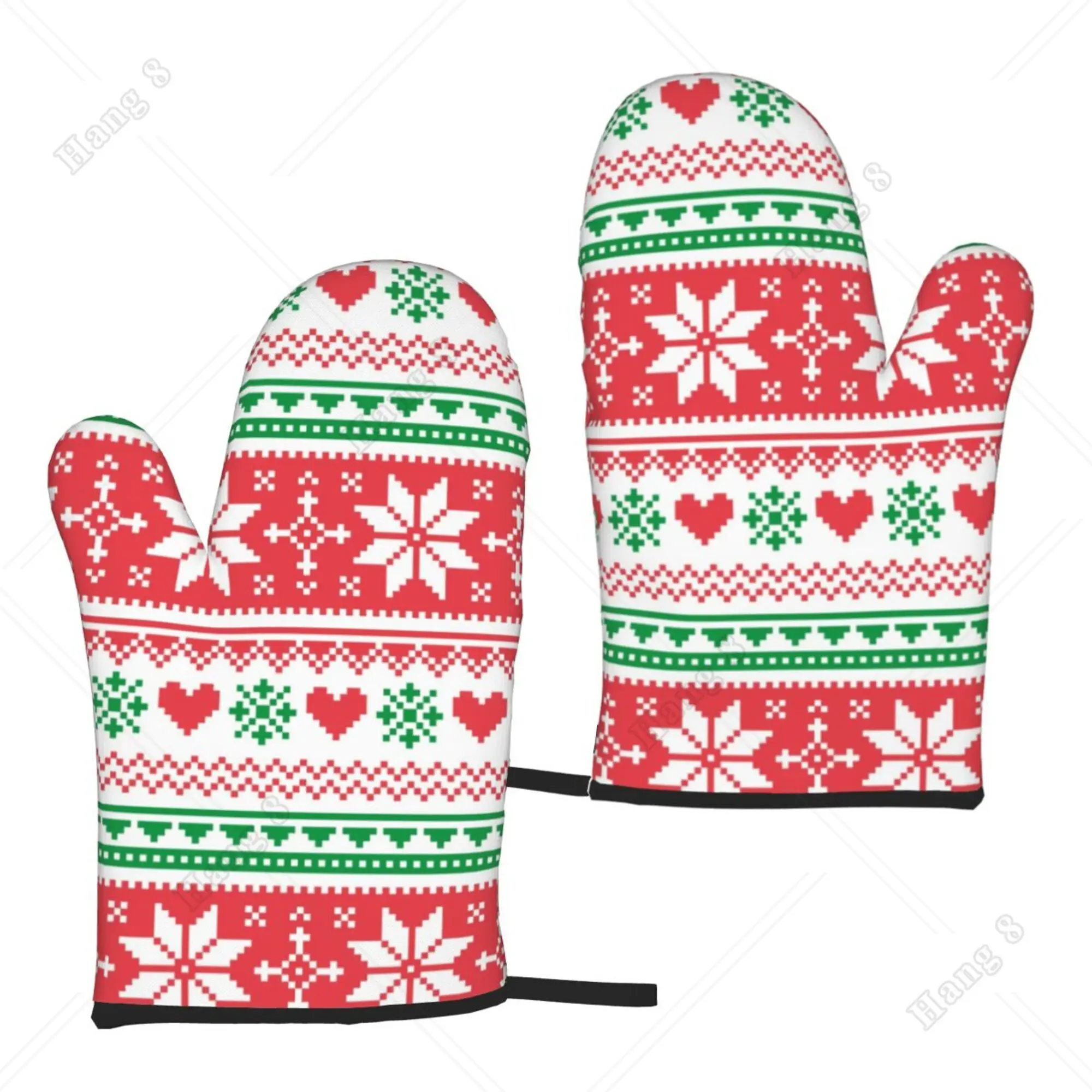 Red Green Tartan Snowflakes Oven Mitts Kitchen Gloves Women Men Heat Resistant for Cooking Baking Grilling One Size Bbq Gloves