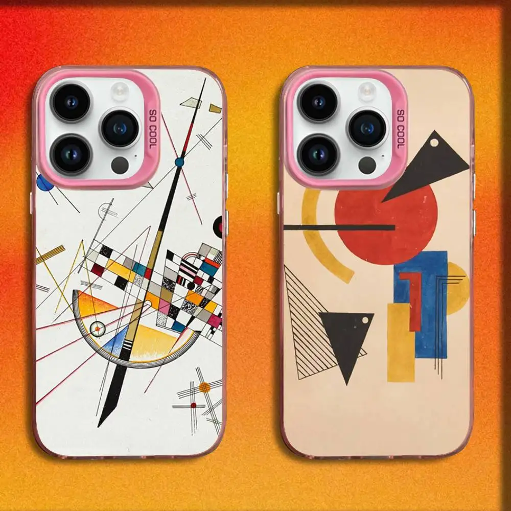 

W-Wassily Kandinsky Abstract Artistic Phone Case For iPhone 17,16,15,14,13,12,Pro,Max,Plus,E,SE4,Air,Mini Pink IMD Box