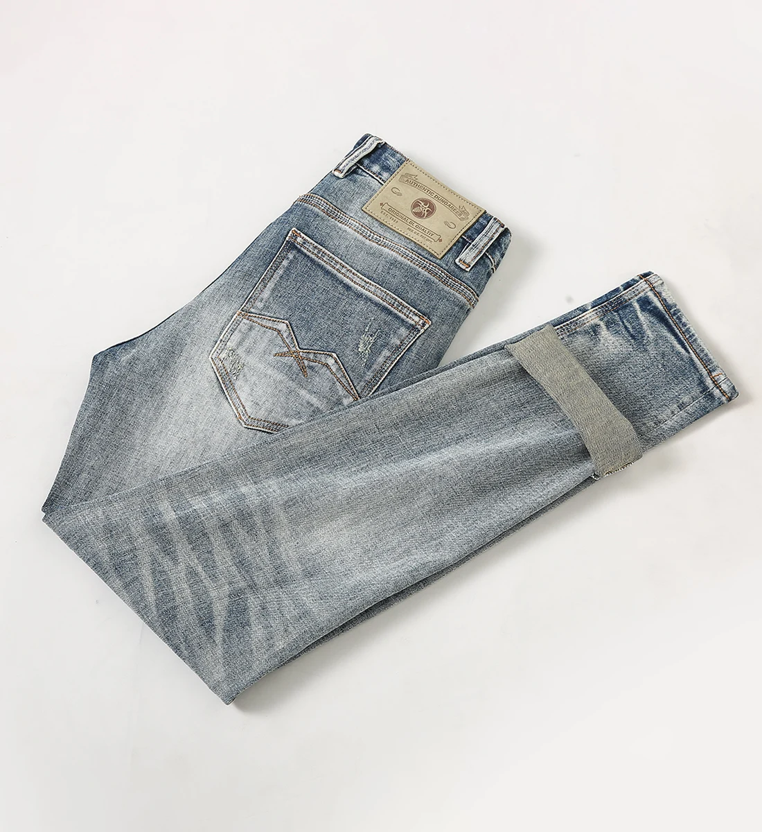 Newly Designer Fashion Men Jeans High Quality Retro Gray Blue Elastic Slim Ripped Jeans Men Italian Style Vintage Denim Pants