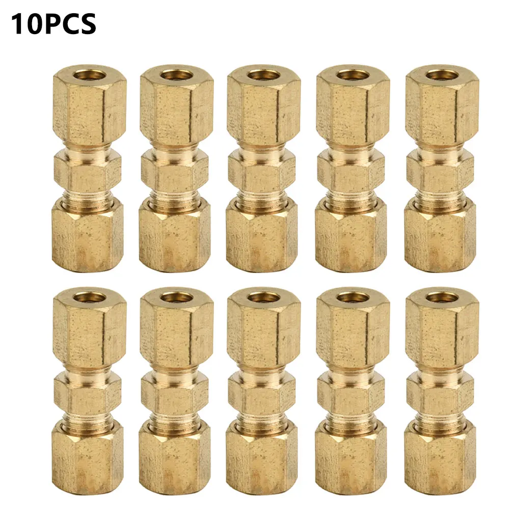 10Pcs Brake Line Connector Straight Brass Brake Line Compression Fitting Unions For OD Tubing 3/16