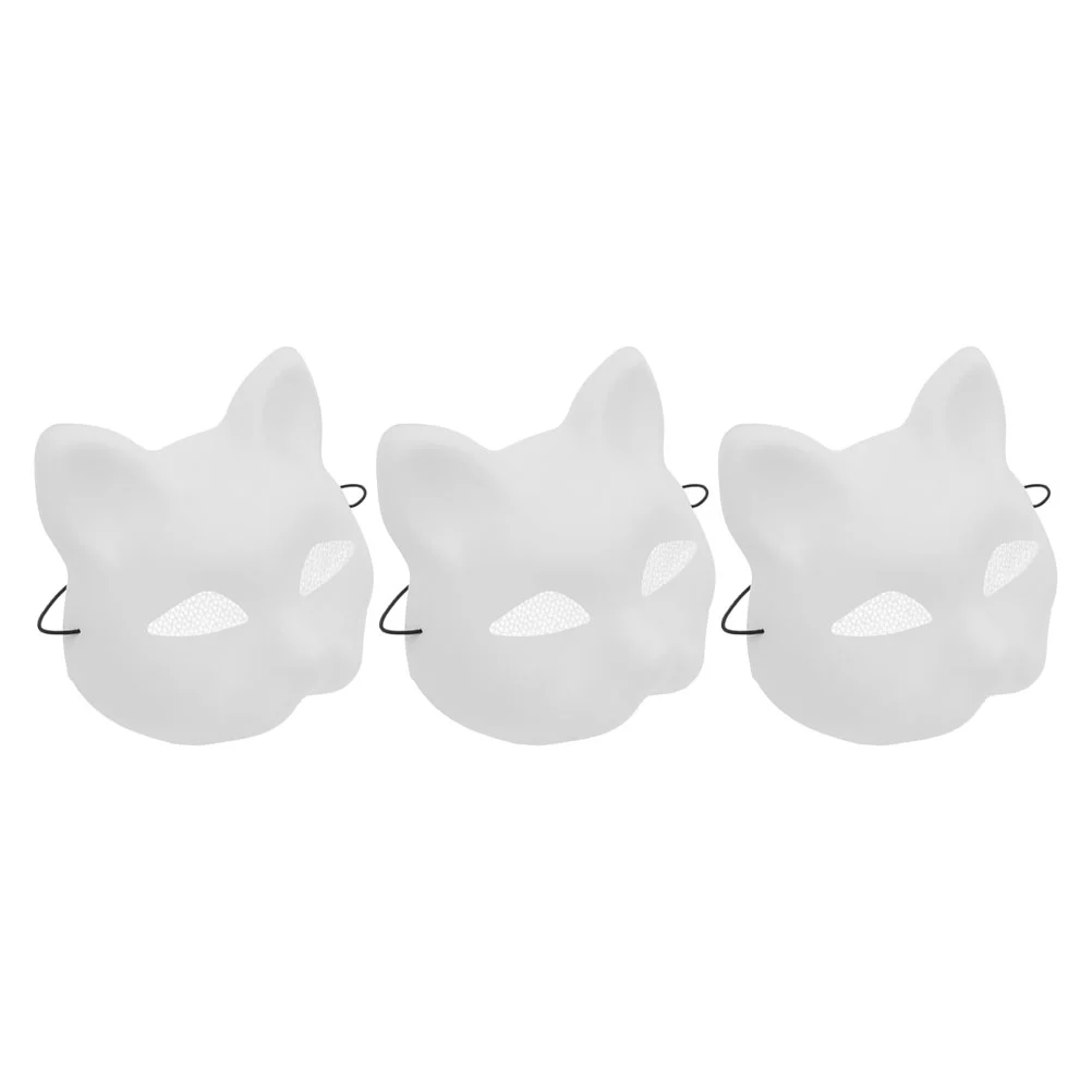 3pcs Cosplay Mask Masks Animal Masks Unpainted Paintable Masquerade Mask Cat Mask White Paper Blank White Mask