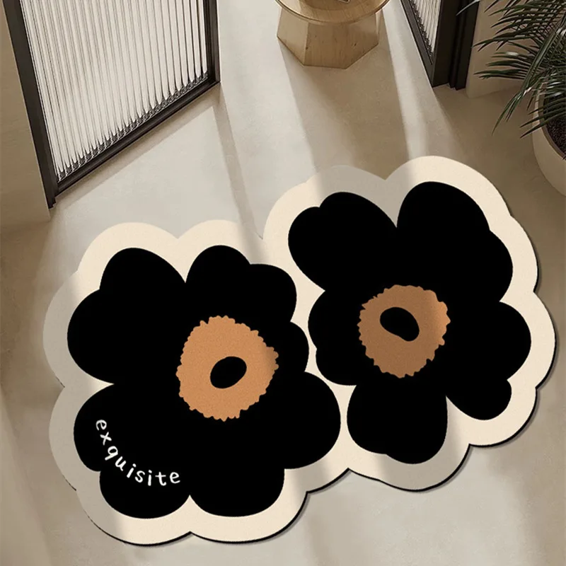 Simple light luxury flower absorbent diatom mud soft floor mat household easy to take care of non-slip foot pad