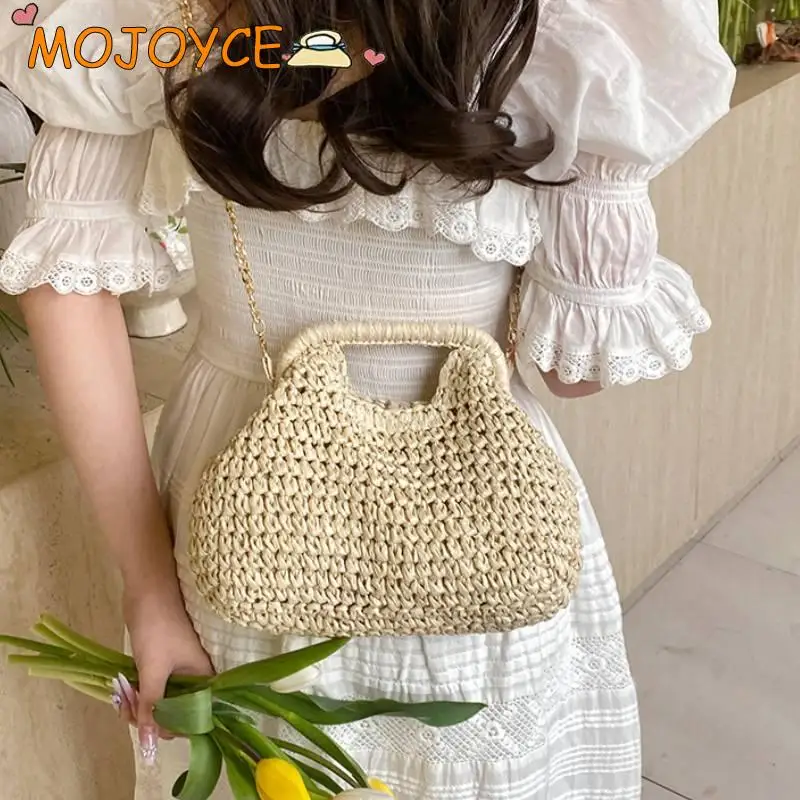 

Beach Woven Straw Shoulder Bag Cloud Chain Crossbody Bags Bohemian Casual Weave Handbags Women Seaside Pleated Knit Clutch Purse