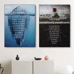 Success Quote Motivational Poster with Ice Mountain Modern Nordic Wall Art Canvas Print Painting for Home Office Room