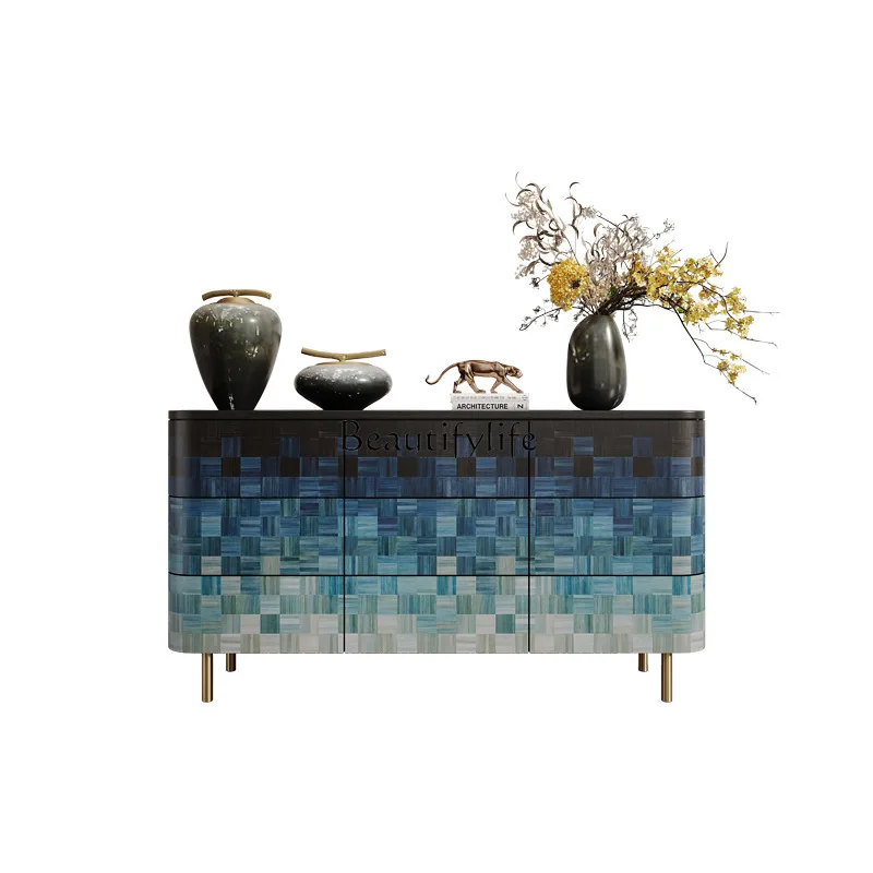 

Italian light luxury solid wood chest cabinet household bedroom bedside TV cabinet modern high-end color matching and painting