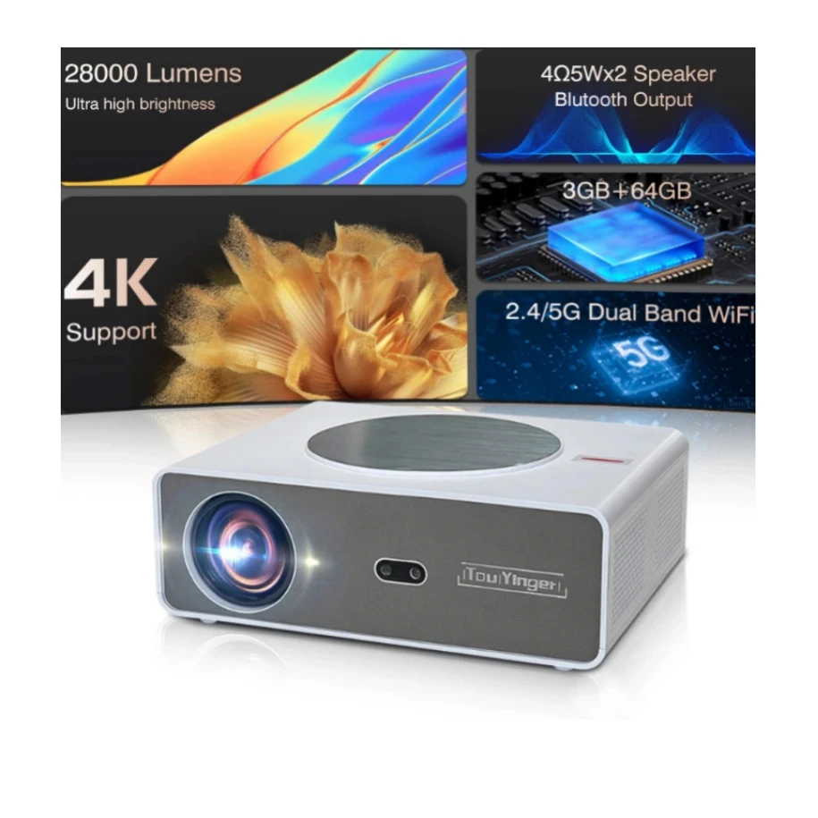 

Touyinger Q11 28000 Lumens 4K Support Proyector Smart 1080P Android Beamer 3+64 GB HDR Home Theater Movie Video Games Projector