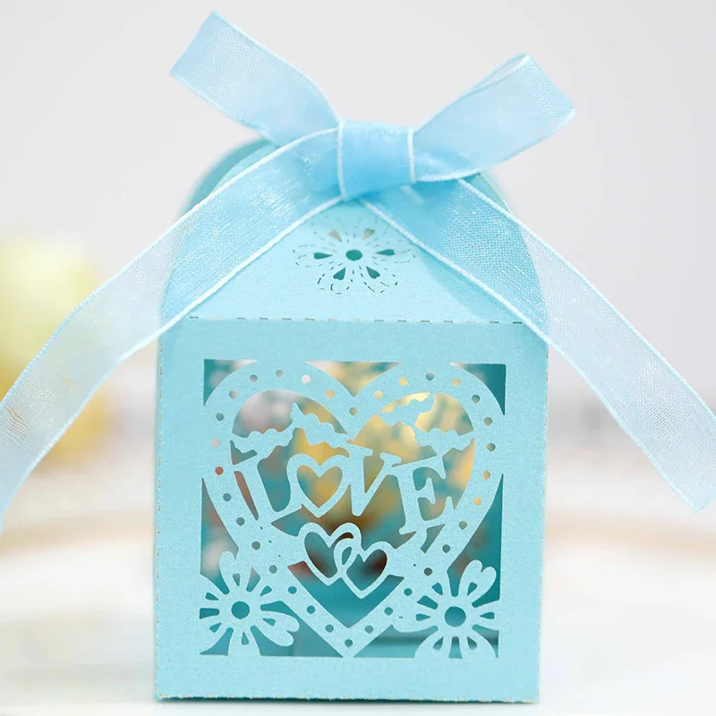 50 Teile/los Lase Cut Braut Bräutigam Hochzeit Süßigkeiten Candy Box Gäste Geschenk Boxen Papier Verpackung Baby Dusche Schokolade Cookie Box