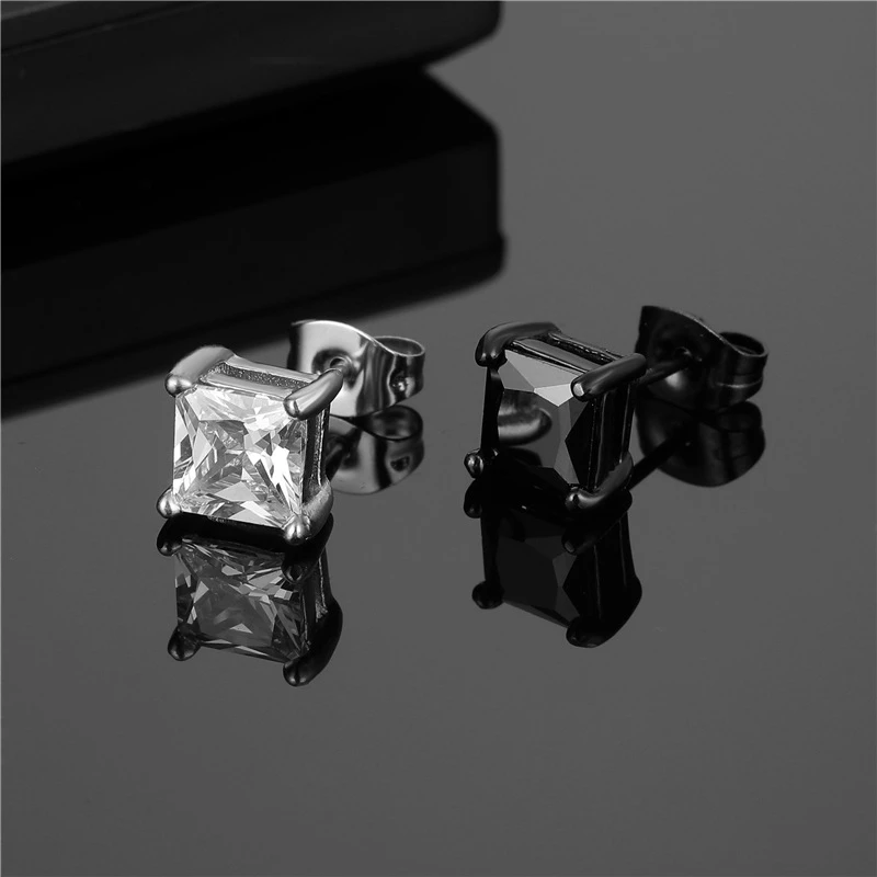 Crystal Stainless Steel Square Stud Earrings Mini Lovely Ear Studs For Women Men Party Jewelry Punk Shiny Earrings Gifts 6mm